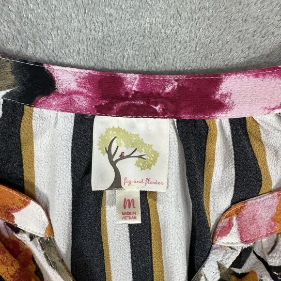 Fig & Flower Anthropologie Floral Boho Peasant Blouse Top Women's M White Stripe - Picture 4 of 8